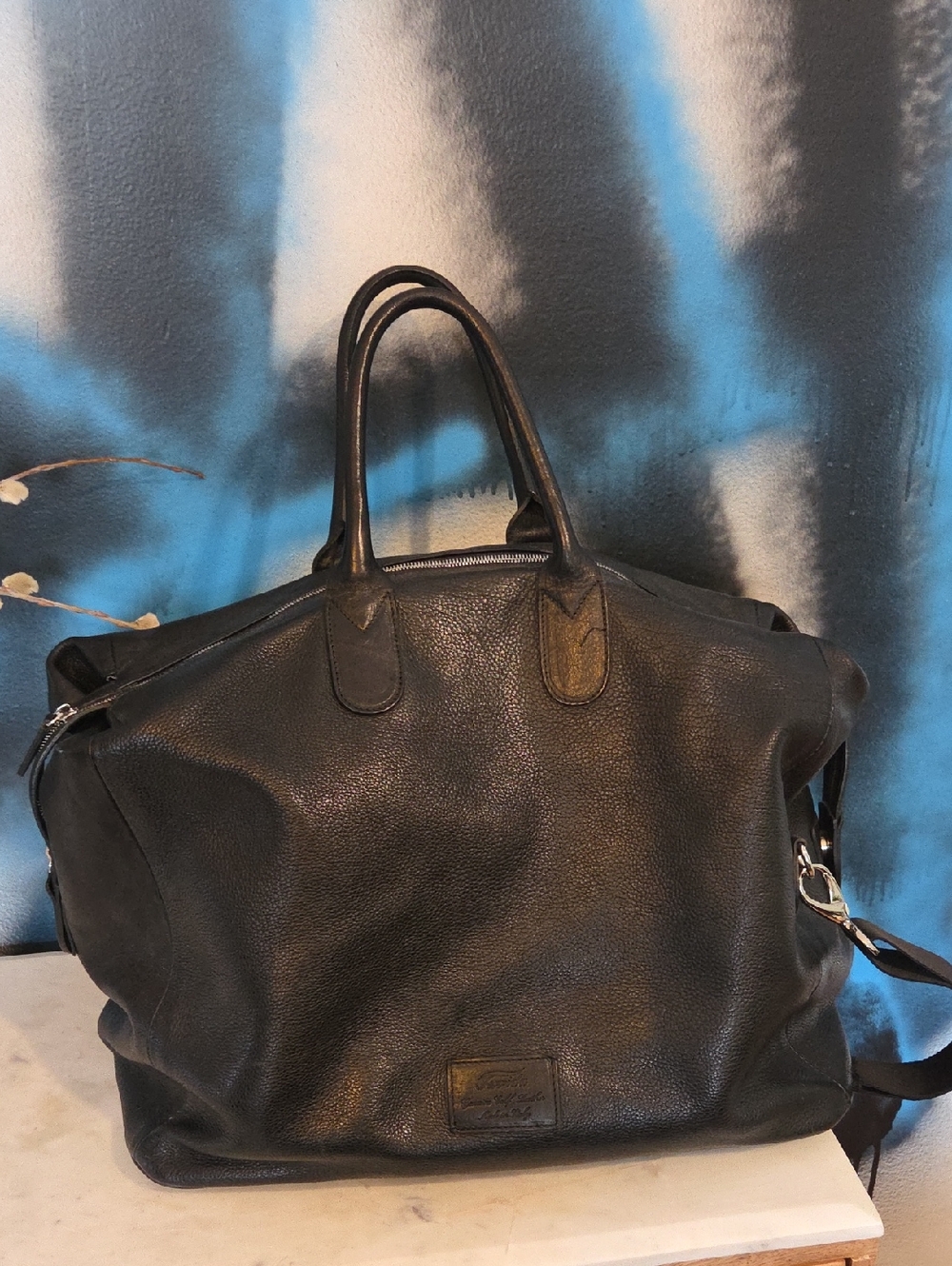 Italian Black Leather Luxury Duffel Travel Bag
